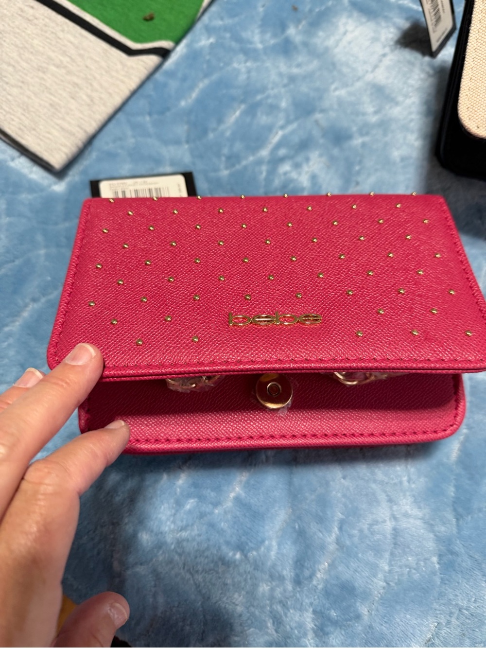 bebe Hot Pink Studded Crossbody Wallet